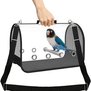 Portable Bird Carrier Breathable Travel Cage W/Perch Mesh Folding Transparent S